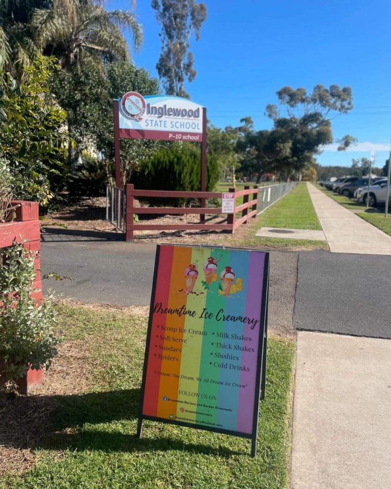 Dreamtime Icecreamery set up infront of Inglewood State School, ice cream van hire for school events